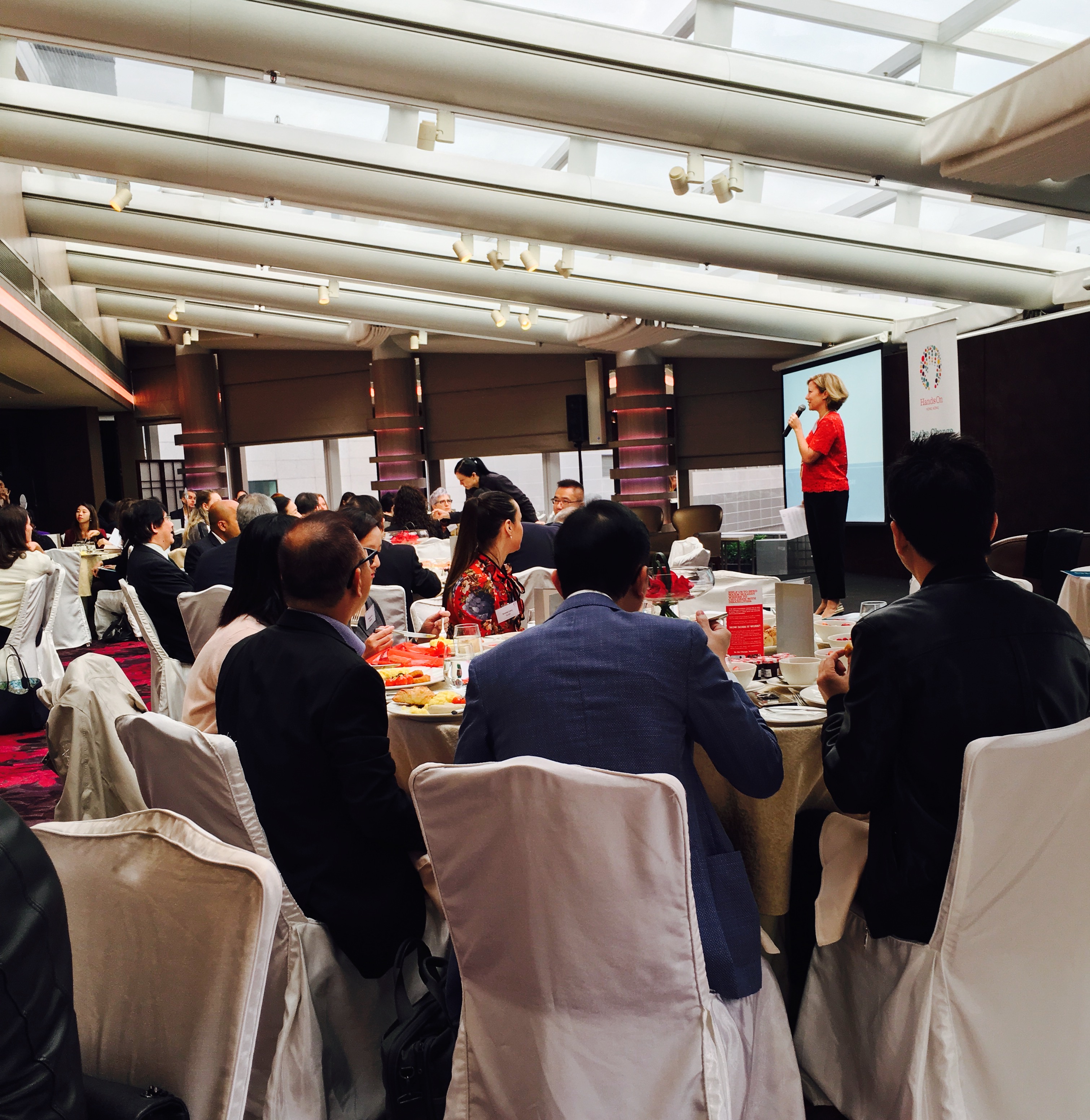 Sue Toomey opening HandsON Hong Kong's International Volunteer Day celebration