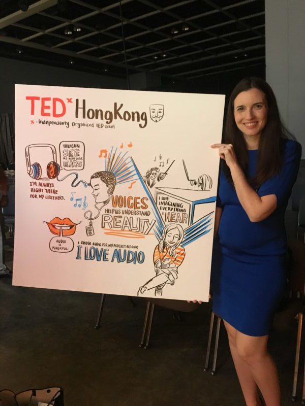 #impact host Regina Larko shared her idea "Seeing with your ears - The Power of Audio" on the TEDxHongKong stage.