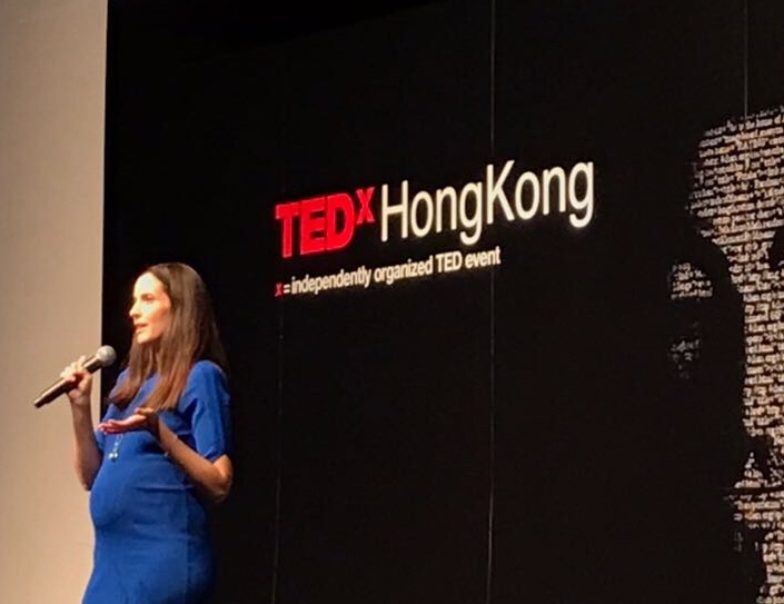 #impact host Regina Larko shared her idea "Seeing with your ears - The Power of Audio" on the TEDxHongKong stage.