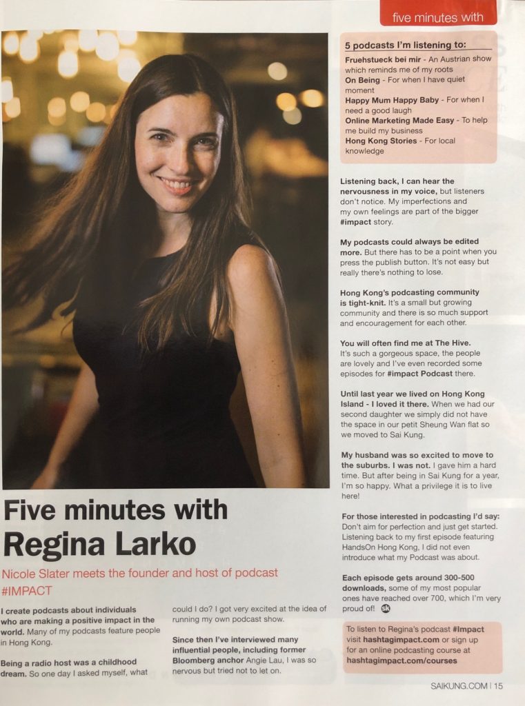 #impact Regina Larko in Sai Kung Magazine